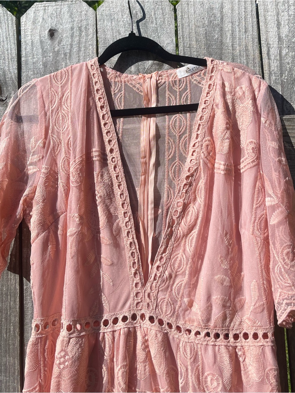 Sheer Blush Pink Lace Maxi Dress Sz XL - Picture 2 of 11